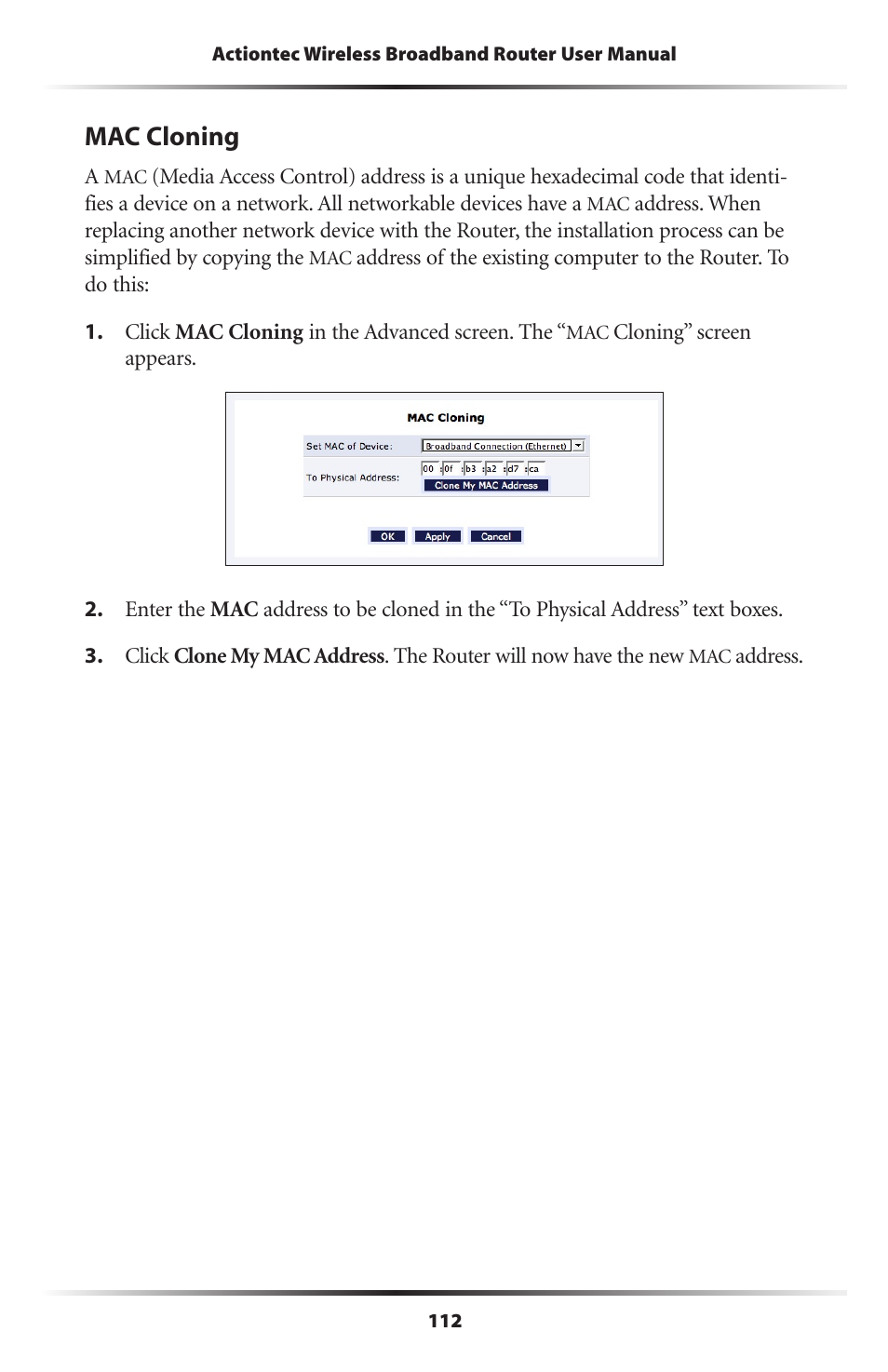 Mac cloning | Actiontec MI424WR (GigE) User Manual | Page 115 / 171