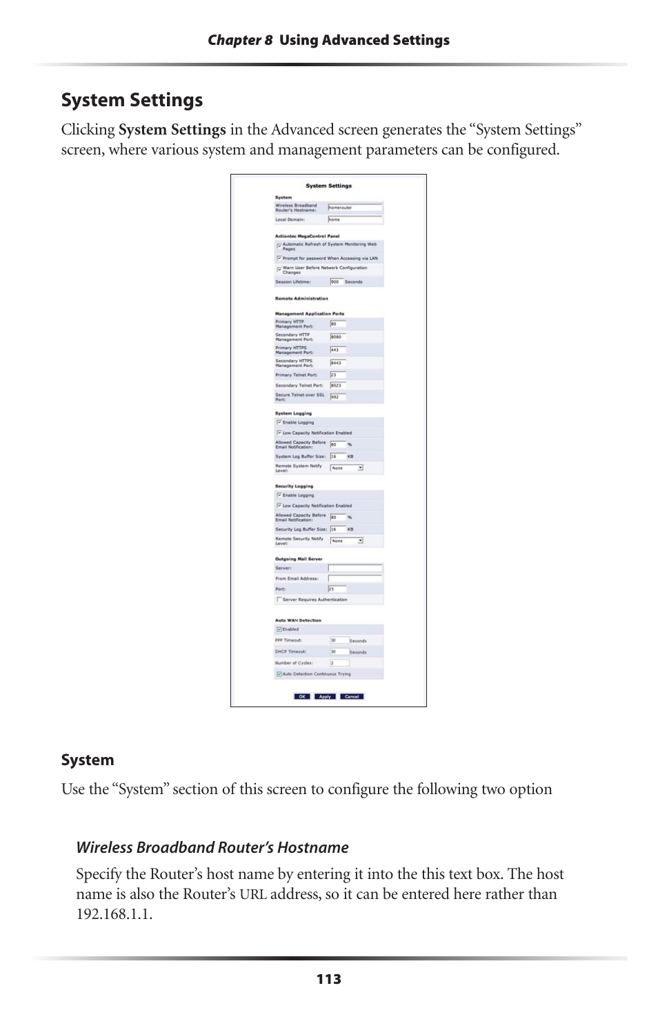 System settings | Actiontec MI424WR (GigE) User Manual | Page 116 / 171