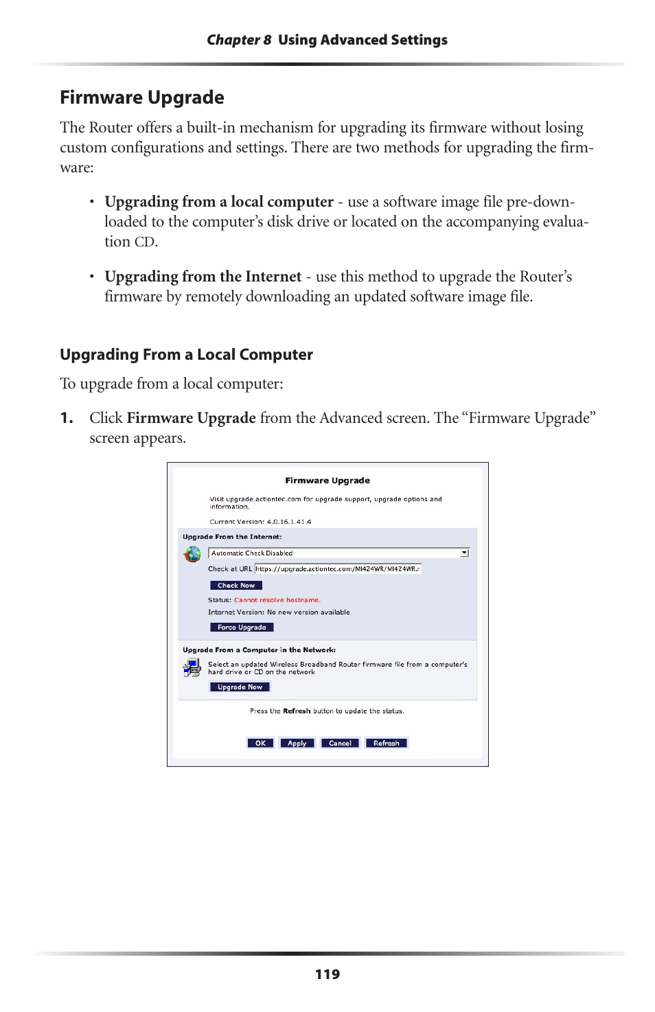 Firmware upgrade | Actiontec MI424WR (GigE) User Manual | Page 122 / 171