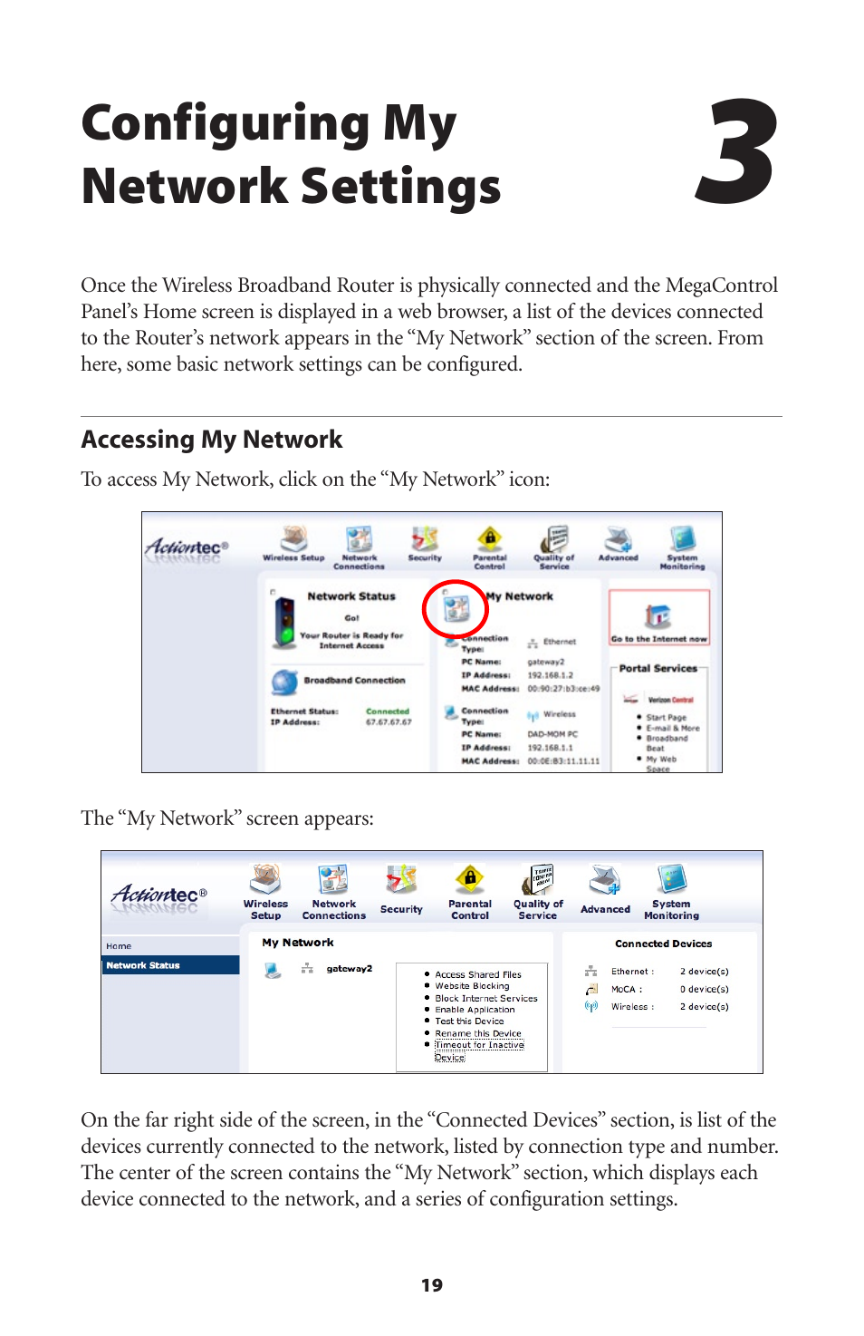 Configuring my network settings, Accessing my network | Actiontec MI424WR (GigE) User Manual | Page 22 / 171