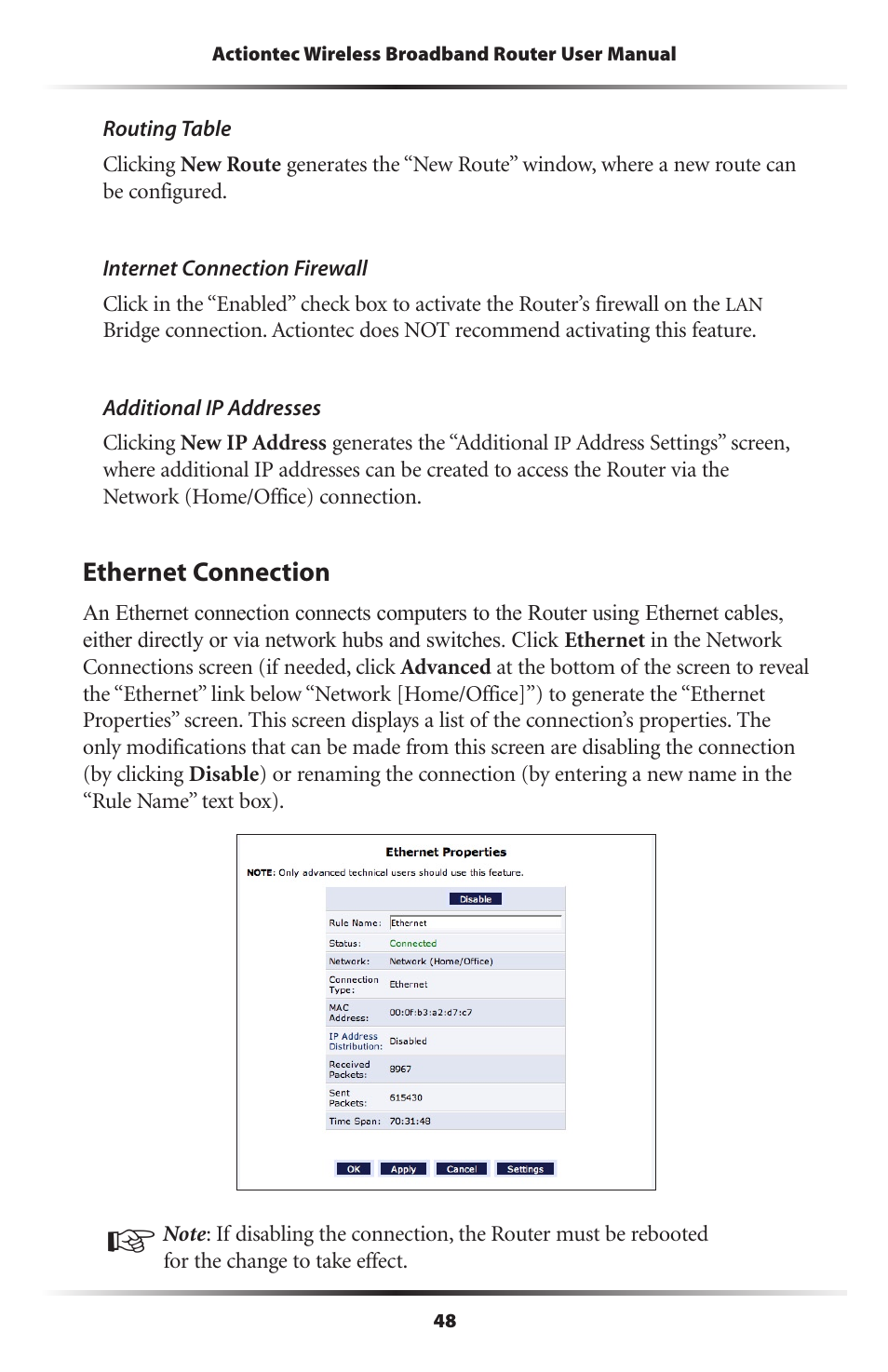 Ethernet connection | Actiontec MI424WR (GigE) User Manual | Page 51 / 171
