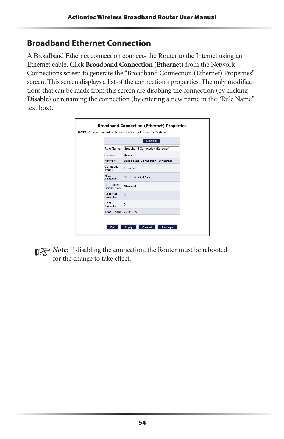 Broadband ethernet connection | Actiontec MI424WR (GigE) User Manual | Page 57 / 171