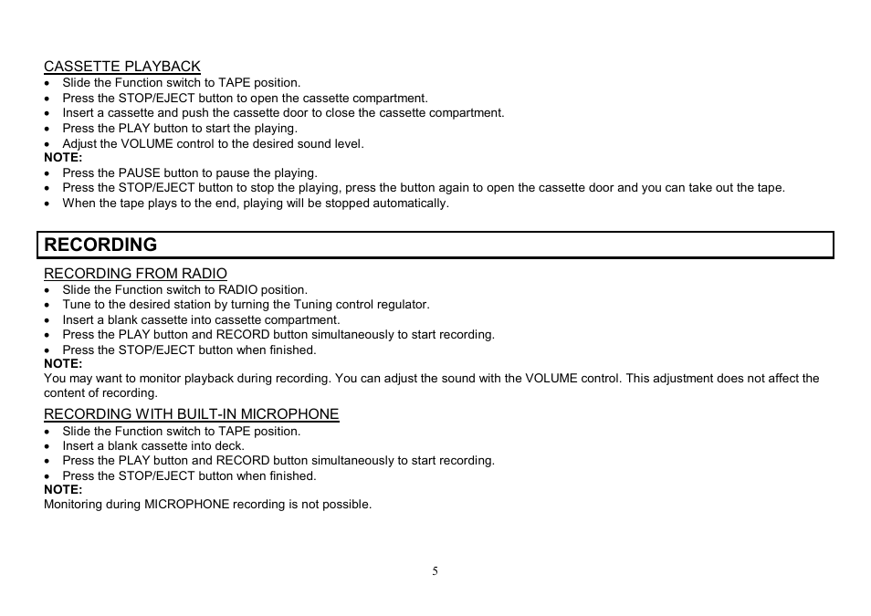 Recording | Hyundai H-1003 User Manual | Page 5 / 13
