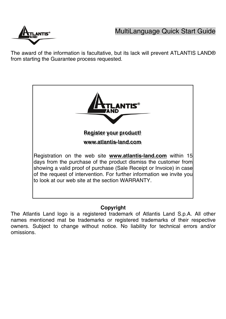 Multilanguage quick start guide | Atlantis Land A02-G16 User Manual | Page 3 / 42