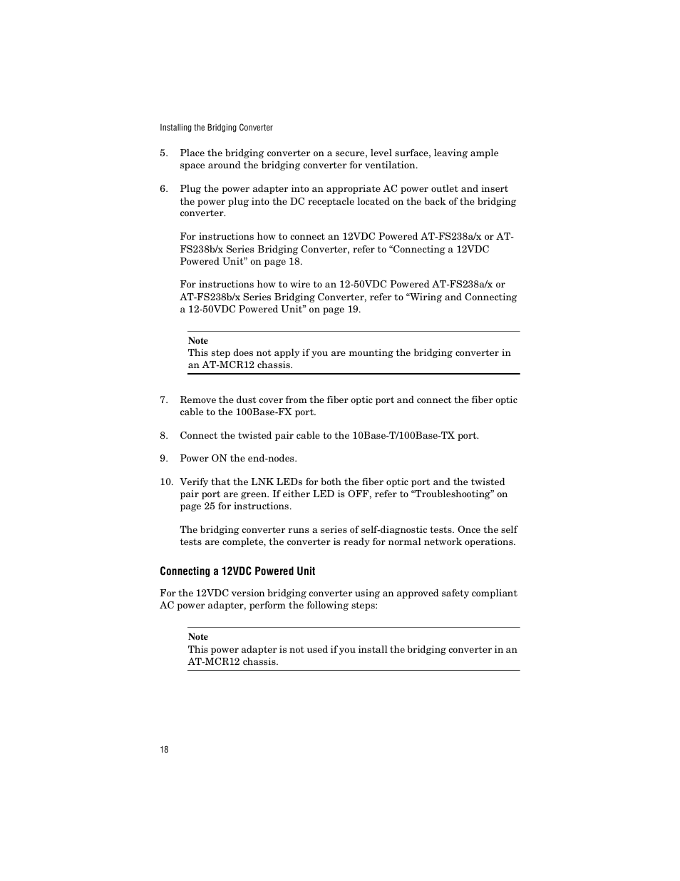 Connecting a 12vdc powered unit | Allied Telesis AT-FS238a/2 User Manual | Page 30 / 68