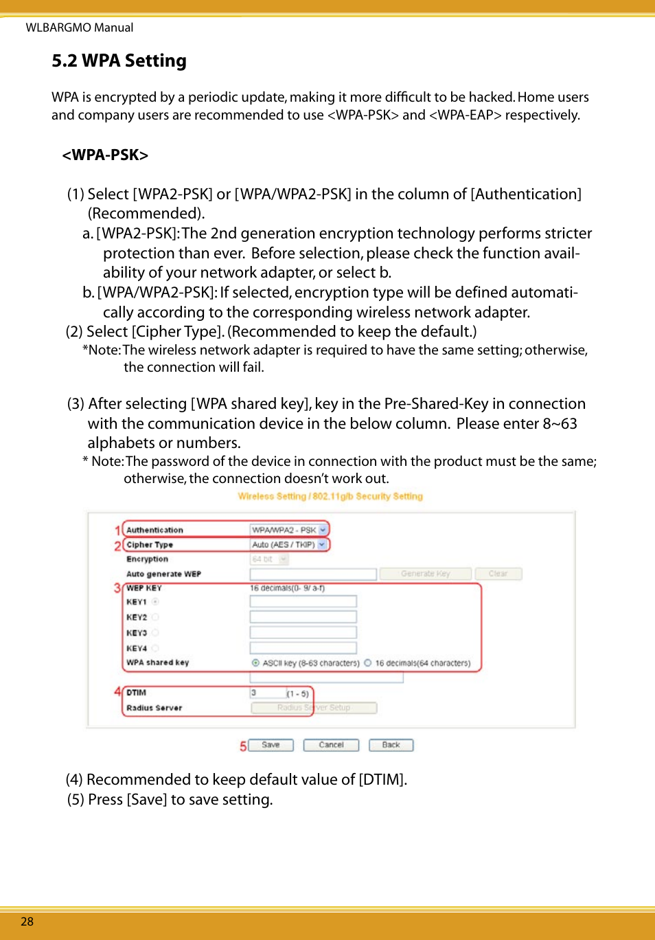 2 wpa setting, Wpa-psk | Allied Telesis CG-WLBARGMO User Manual | Page 30 / 56