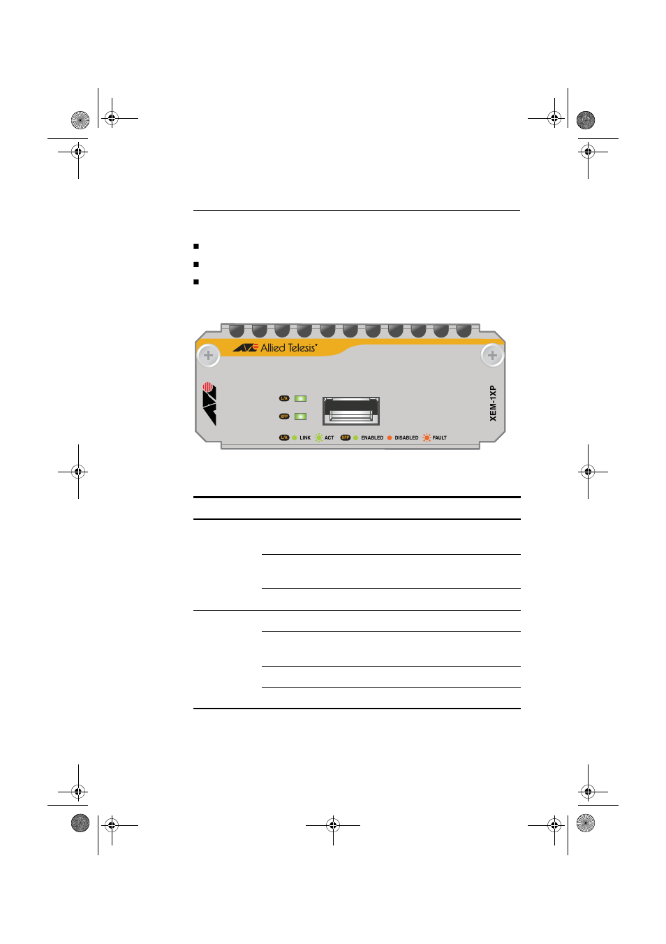 Xem1xp 10 gigabit xfp port, Xem-1xp 10 gigabit xfp port | Allied Telesis SWITCH AND SWITCHBLADE XEM-2XP User Manual | Page 7 / 23