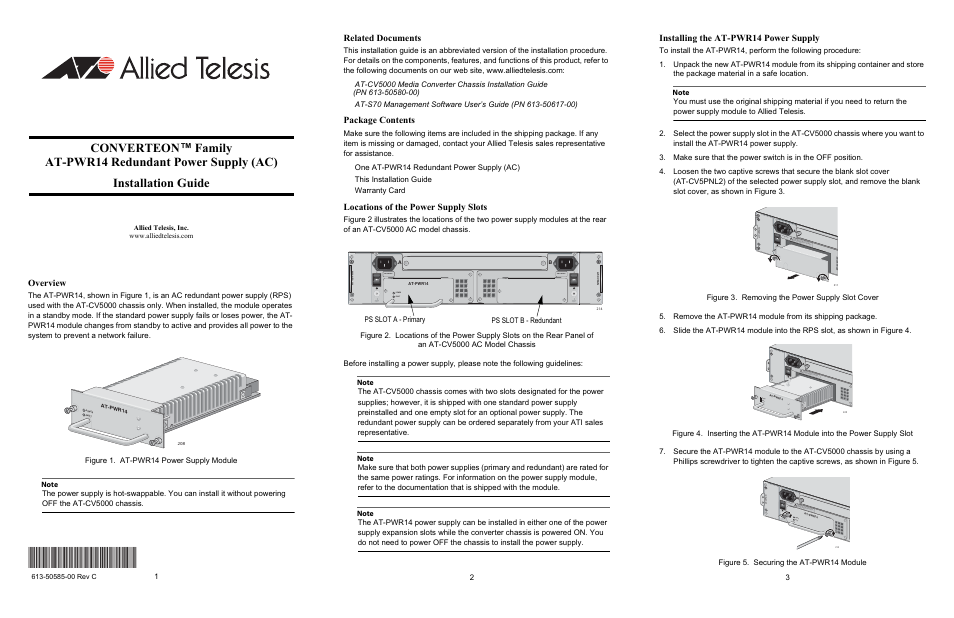 Allied Telesis AT-PWR14 User Manual | 2 pages