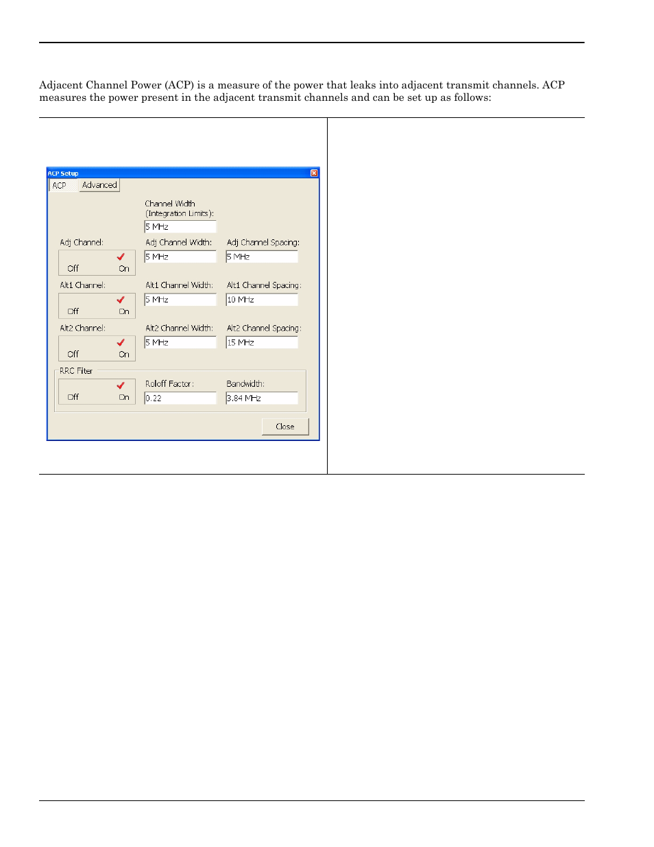 Adjacent channel power (acp) setup dialog, Adjacent channel power (acp) setup dialog -38 | Anritsu Series MS278XB User Manual | Page 136 / 276