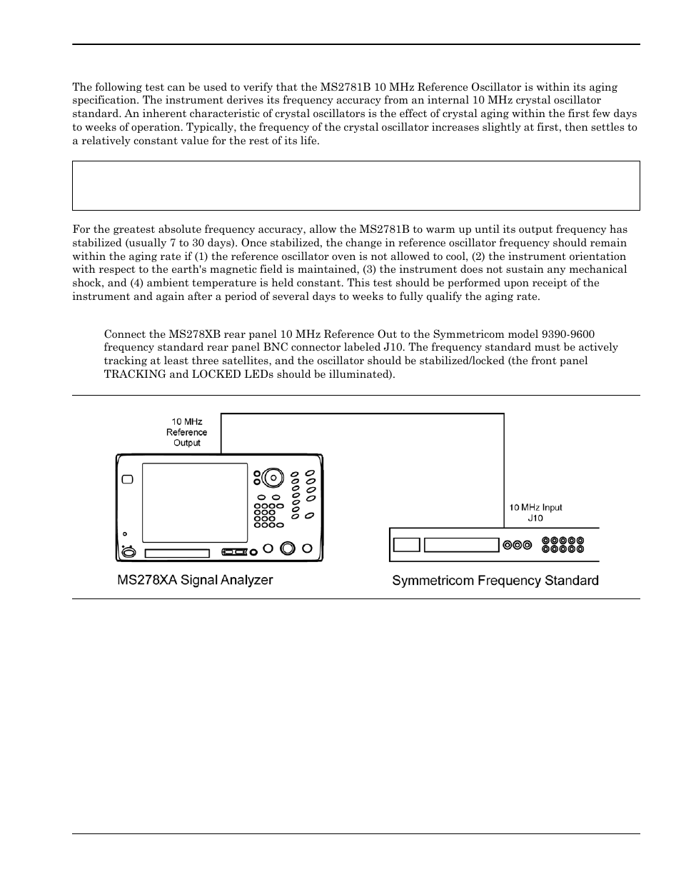 Reference oscillator aging rate (optional), Reference oscillator aging rate (optional) -73, Test setup -73 | Anritsu Series MS278XB User Manual | Page 229 / 276