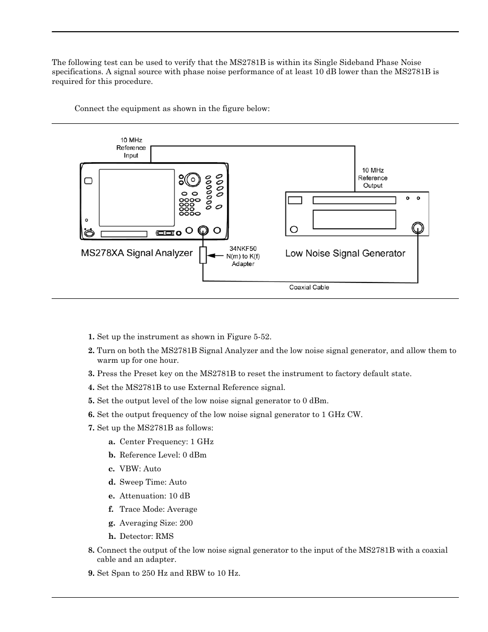 Single sideband phase noise, Single sideband phase noise -81, Test setup -81 | Test procedure -81 | Anritsu Series MS278XB User Manual | Page 237 / 276