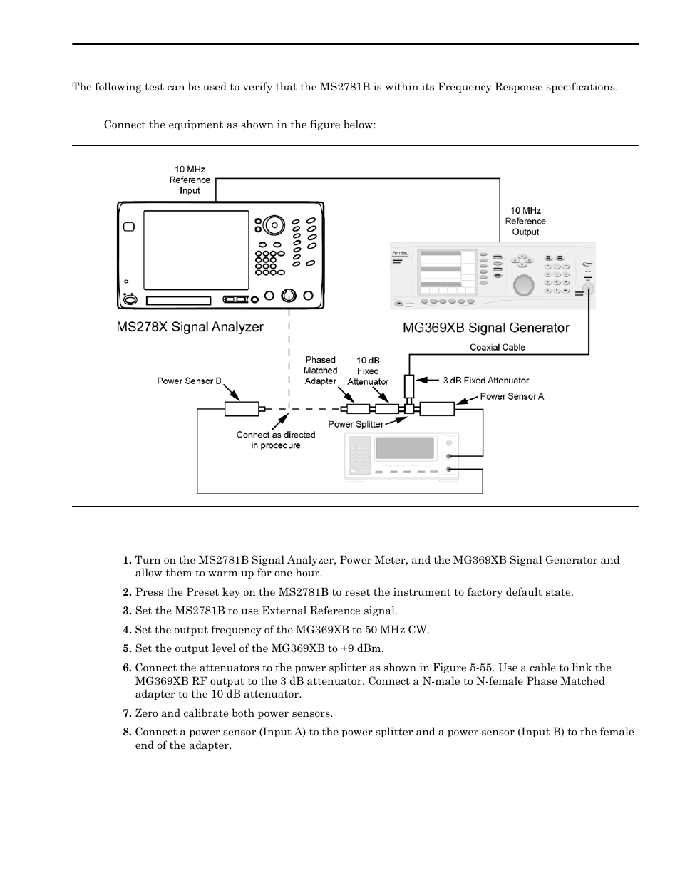 Frequency response, Frequency response -87, Test setup -87 | Test procedure -87 | Anritsu Series MS278XB User Manual | Page 243 / 276