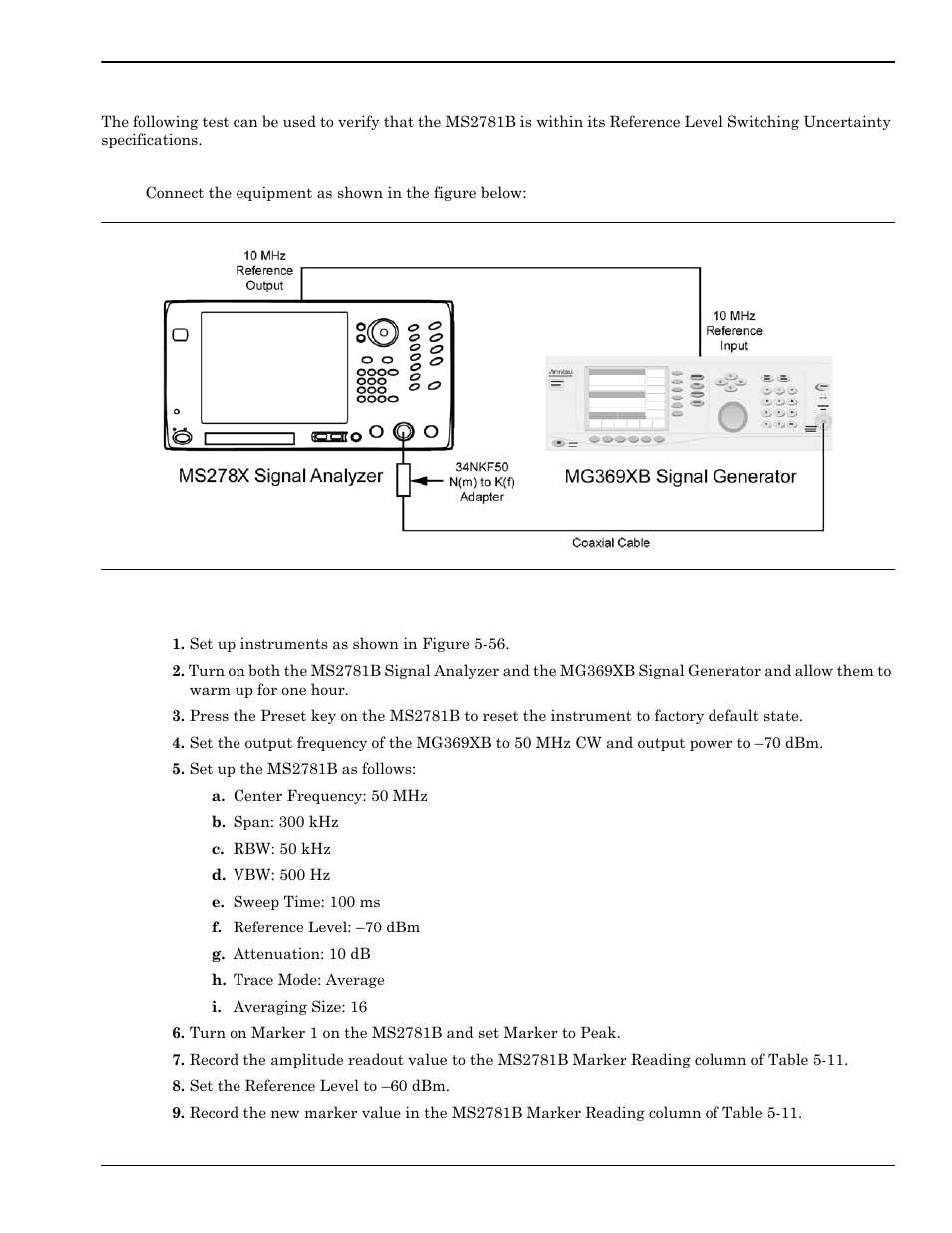 Reference level switching uncertainty, Reference level switching uncertainty -89, Test setup -89 | Test procedure -89 | Anritsu Series MS278XB User Manual | Page 245 / 276