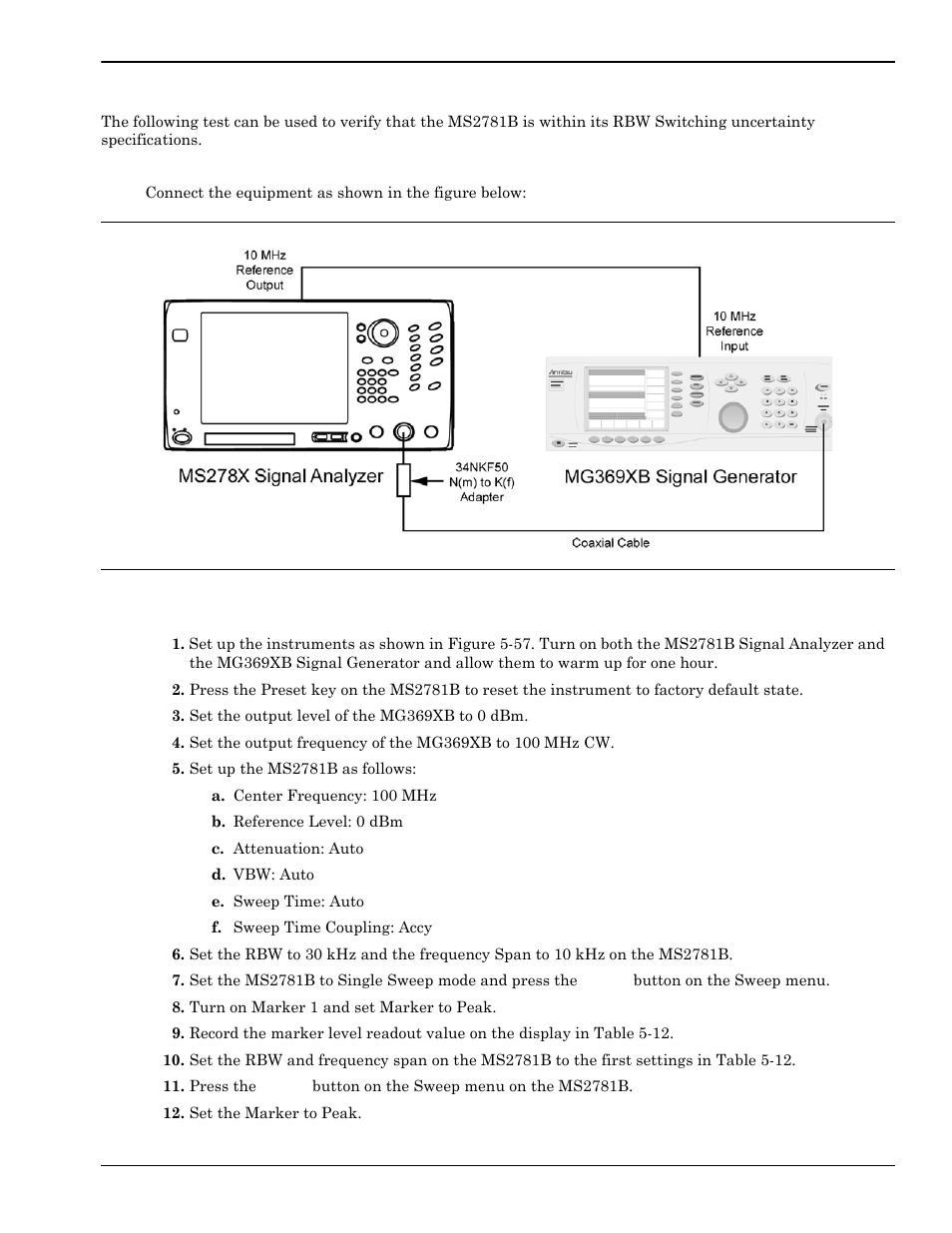 Resolution bandwidth (rbw) switching uncertainty, Test setup -91, Test procedure -91 | Anritsu Series MS278XB User Manual | Page 247 / 276