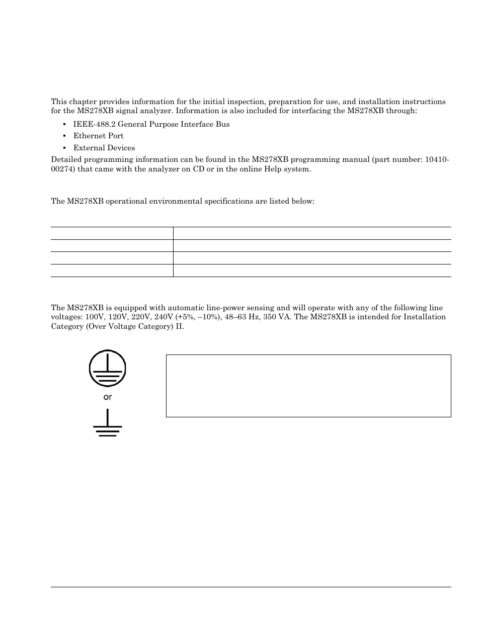 Chapter 2 - preparation for use, 1 introduction, 2 operating environment | 3 power requirements, Chapter 2—preparation for use, Introduction -1, Operating environment -1, Power requirements -1, Chapter 2 — preparation for use | Anritsu Series MS278XB User Manual | Page 25 / 276