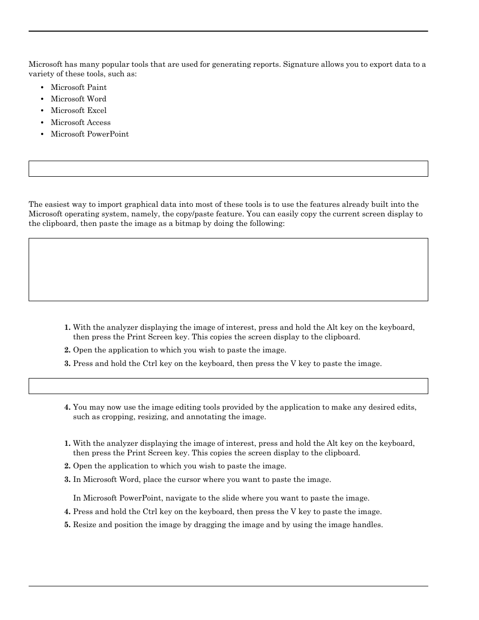 3 microsoft applications, Copying graphical screen images, Microsoft applications -6 | Copying graphical screen images -6, Copying screen shots to image editors -6, Copying screen shots to office tools -6, Microsoft paint • microsoft word, Microsoft powerpoint | Anritsu Series MS278XB User Manual | Page 258 / 276