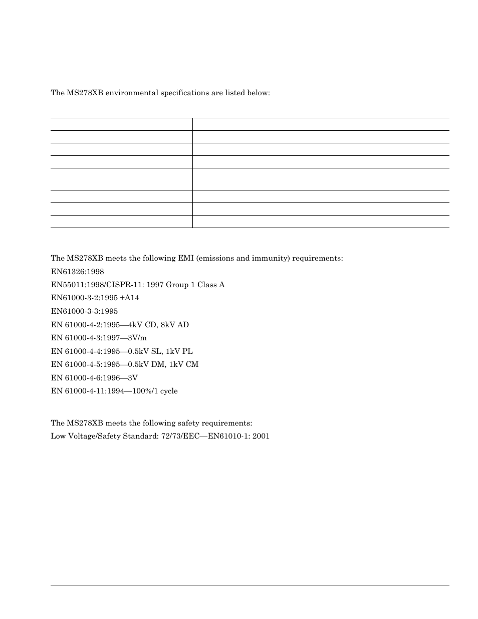 Appendix a - specifications, Appendix a—specifications, Appendix a — specifications | Environmental specifications, Emi compatibility, Safety | Anritsu Series MS278XB User Manual | Page 267 / 276