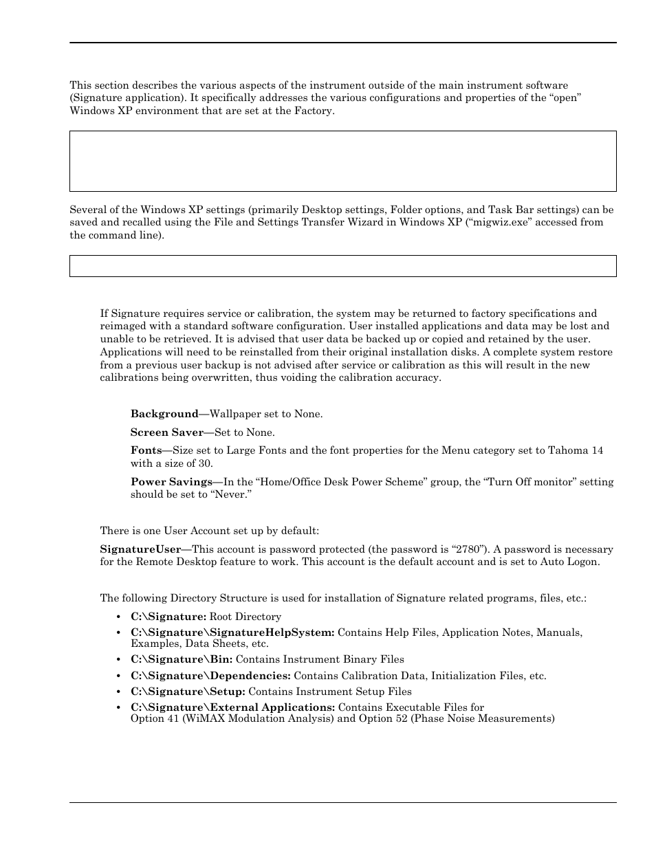 Windows xp configuration, Windows xp configuration -7, User installed applications and data -7 | Desktop properties -7, User accounts -7, Directory structure -7 | Anritsu Series MS278XB User Manual | Page 31 / 276