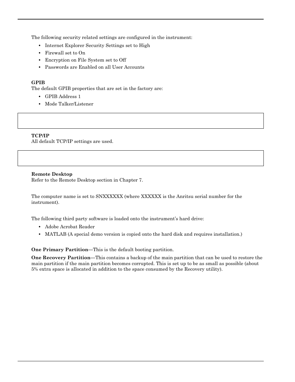 Security settings -8, Remote access -8, Computer name -8 | Third party software -8, Hard disk configuration -8 | Anritsu Series MS278XB User Manual | Page 32 / 276