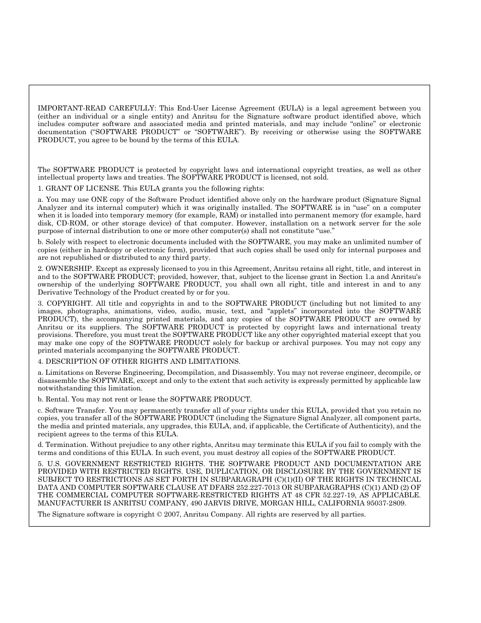 End-user license agreement for anritsu software, Software product license | Anritsu Series MS278XB User Manual | Page 4 / 276