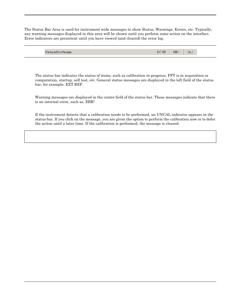 Instrument messages and status bar, Instrument messages and status bar -35, General status messages -35 | Warning messages -35, Calibration messages -35 | Anritsu Series MS278XB User Manual | Page 87 / 276