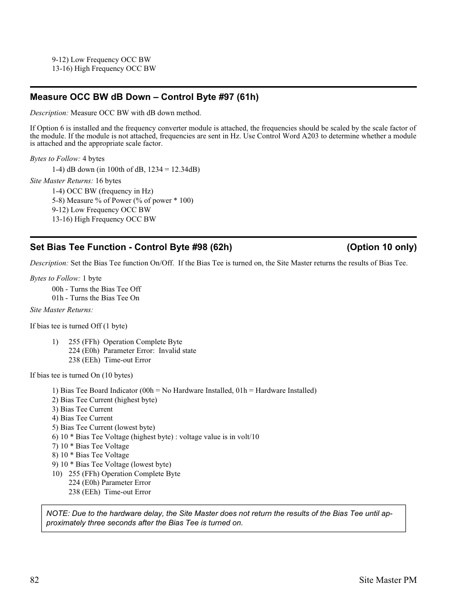 Measure occ bw db down œ control byte #97 (61h) 82 | Anritsu Site Master S331D User Manual | Page 88 / 132