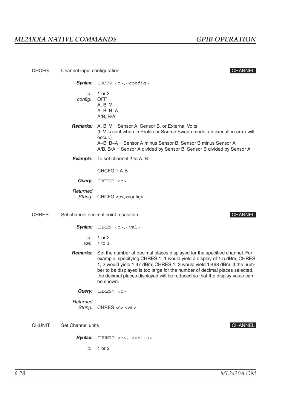 Ml24xxa native commands gpib operation | Anritsu ML2430A User Manual | Page 115 / 271