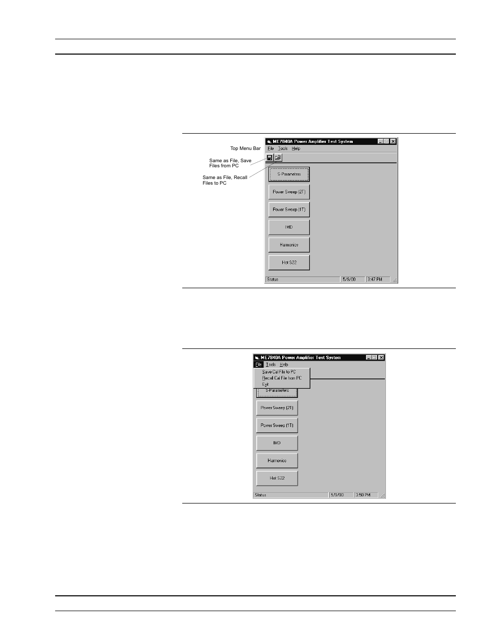 Collateral functions 3-5, File 3-5, Collateral functions 3-4 | Software organization 3-4, Starting the pats soft ware 3-4, Using pats soft ware 3-4, Using pats software -4, Software organization -4, Operations, general collateral functions | Anritsu ME7840A User Manual | Page 39 / 126