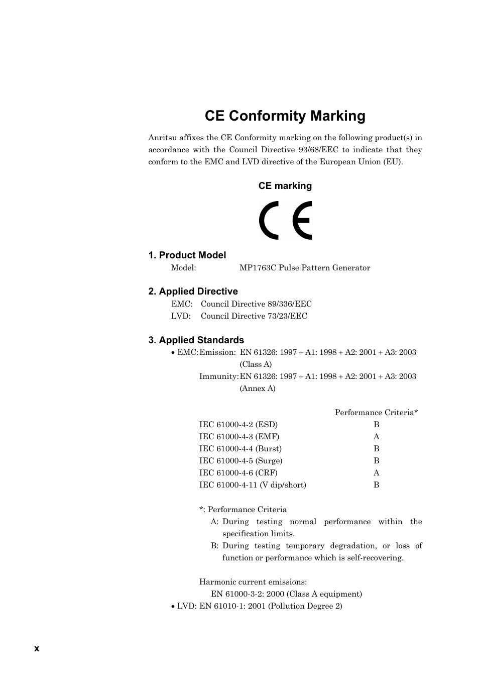 Ce conformity marking | Anritsu MP1763C User Manual | Page 10 / 78