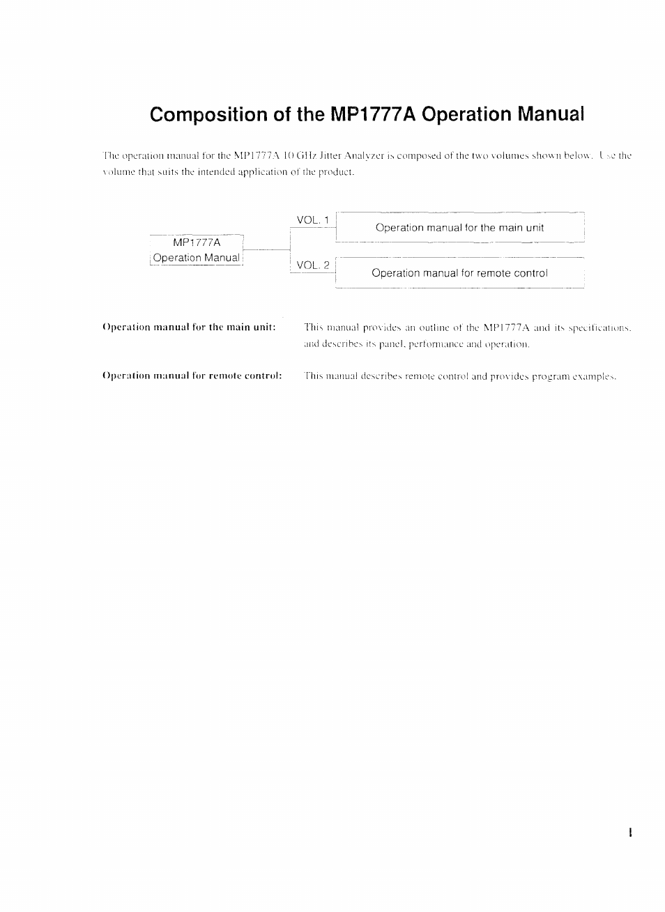 Composition of the mp1777a operation manual | Anritsu MP1777A User Manual | Page 10 / 132