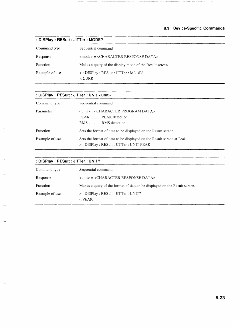 Display : result : jitter : mode, Display : result ; jitter : unit<unit, Display : result : jitter : unit | Anritsu MP1777A User Manual | Page 100 / 132