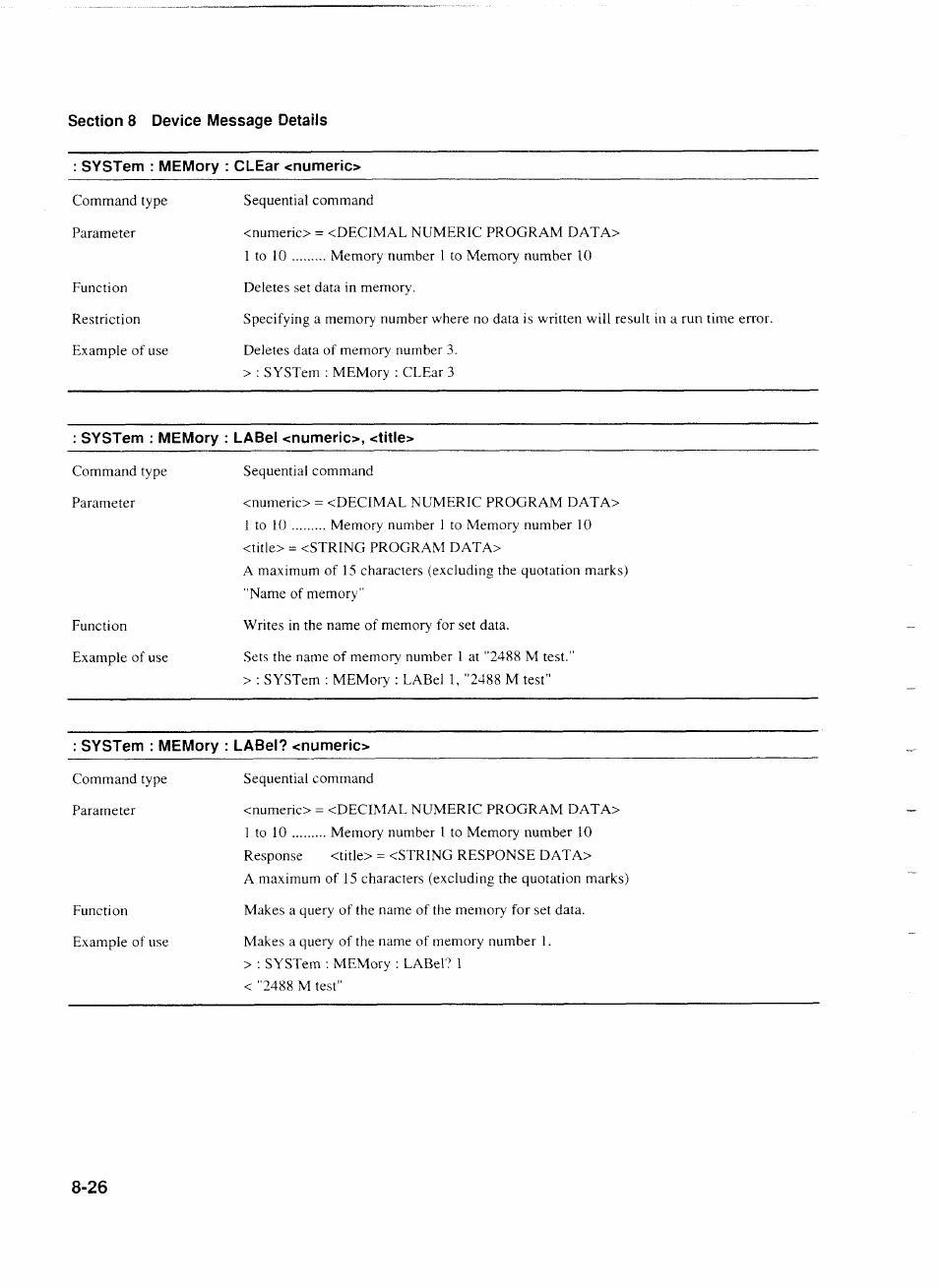 System : memory : clear <numeric, System ; memory : label <numeric>, <title, System : memory : label? <numeric | Anritsu MP1777A User Manual | Page 103 / 132