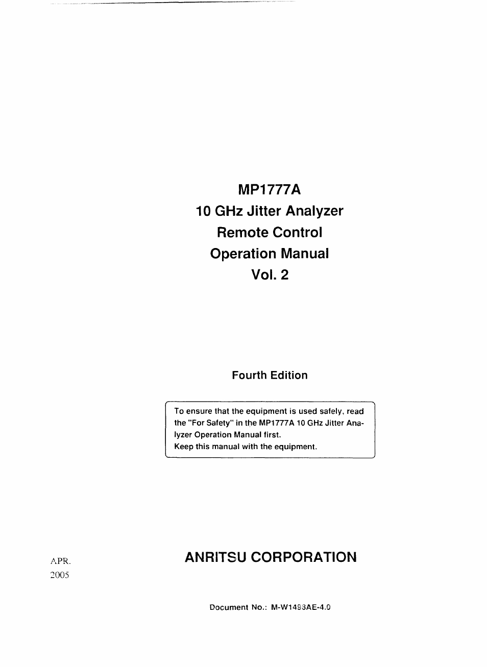 Fourth edition, Anritsu corporation | Anritsu MP1777A User Manual | Page 2 / 132