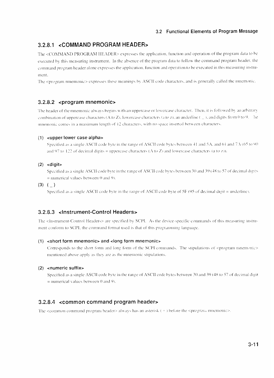 1) <upper,lower case alpha, 2) <digit, 1) <short form mnemonio and <long form mnemonic | 2) <numeric suffix, 2 <program mnemonio, 3 <!nstrument-controi headers, 4 <common command program header, 1 <command program header | Anritsu MP1777A User Manual | Page 38 / 132