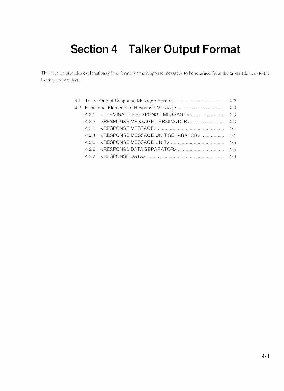 Section 4 talker output format, Section 4 talker output format -1 | Anritsu MP1777A User Manual | Page 46 / 132