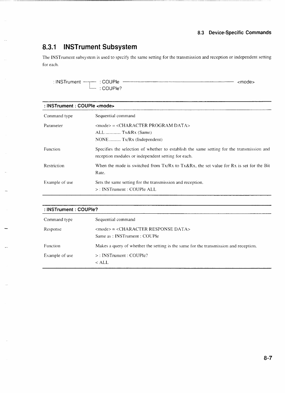 Instrument, Icoupie - : coupie, Mode | Instrument : coupie <mode, Instrument : coupie, 1 instrument subsystem | Anritsu MP1777A User Manual | Page 84 / 132