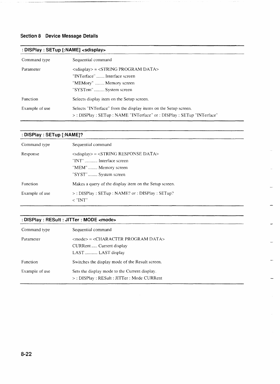 Display t setup [¡name, Display t result t jitter t mode <mode | Anritsu MP1777A User Manual | Page 99 / 132