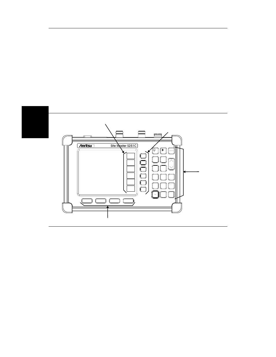 Front panel overview 2-2, Front panel overview -2, Front panel overview | Chapter 2 functions and operations, Figure 2-1. site master soft keys | Anritsu S251C User Manual | Page 19 / 83