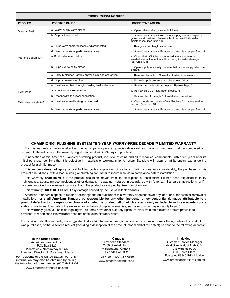 Installation instructions care and maintenance, Skyline champion®4 2-piece toilets, Recommended tools and materials | Repair parts list, 13 13a, Warning, Remove old toilet, Care and cleaning | American Standard 3121.016 Bowl User Manual | Page 5 / 5