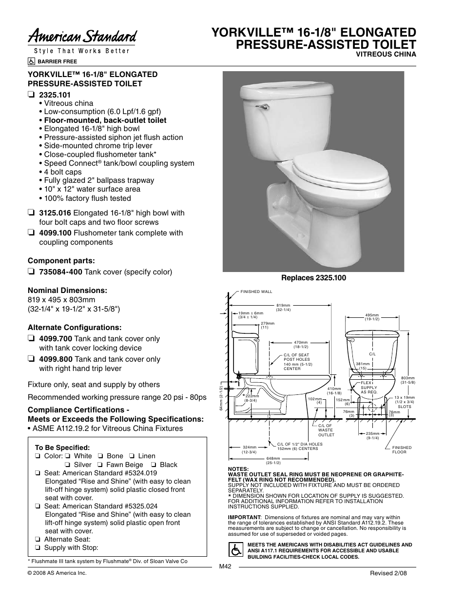 American Standard Yorkvilletm 4099.800 User Manual | 1 page