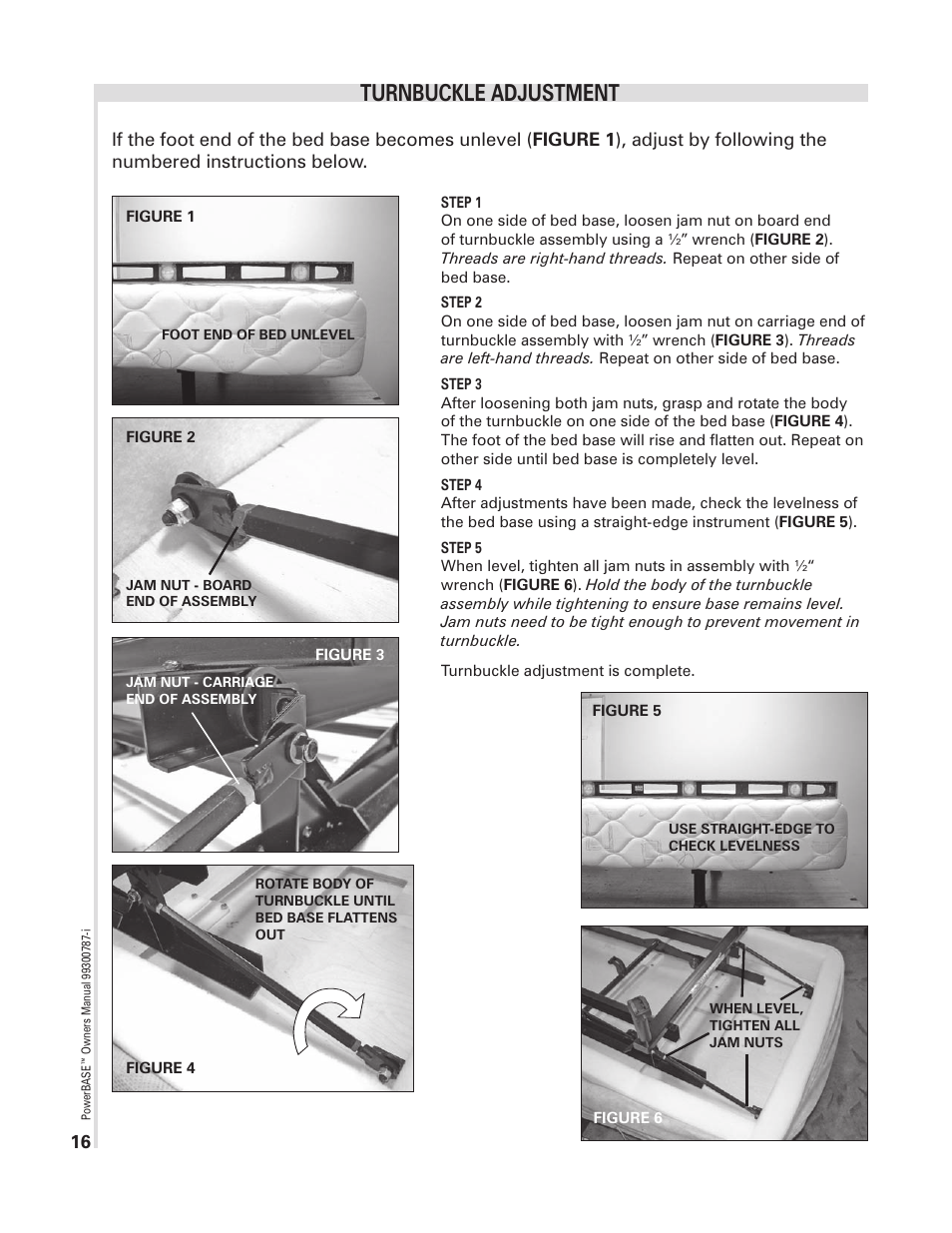 Turnbuckle adjustment | InnoMax Adjustable Bed Base User Manual | Page 16 / 18