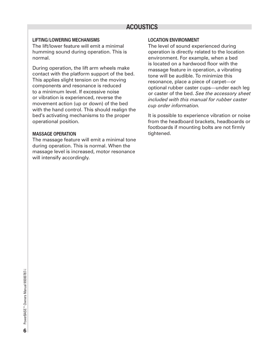Acoustics | InnoMax Adjustable Bed Base User Manual | Page 6 / 18