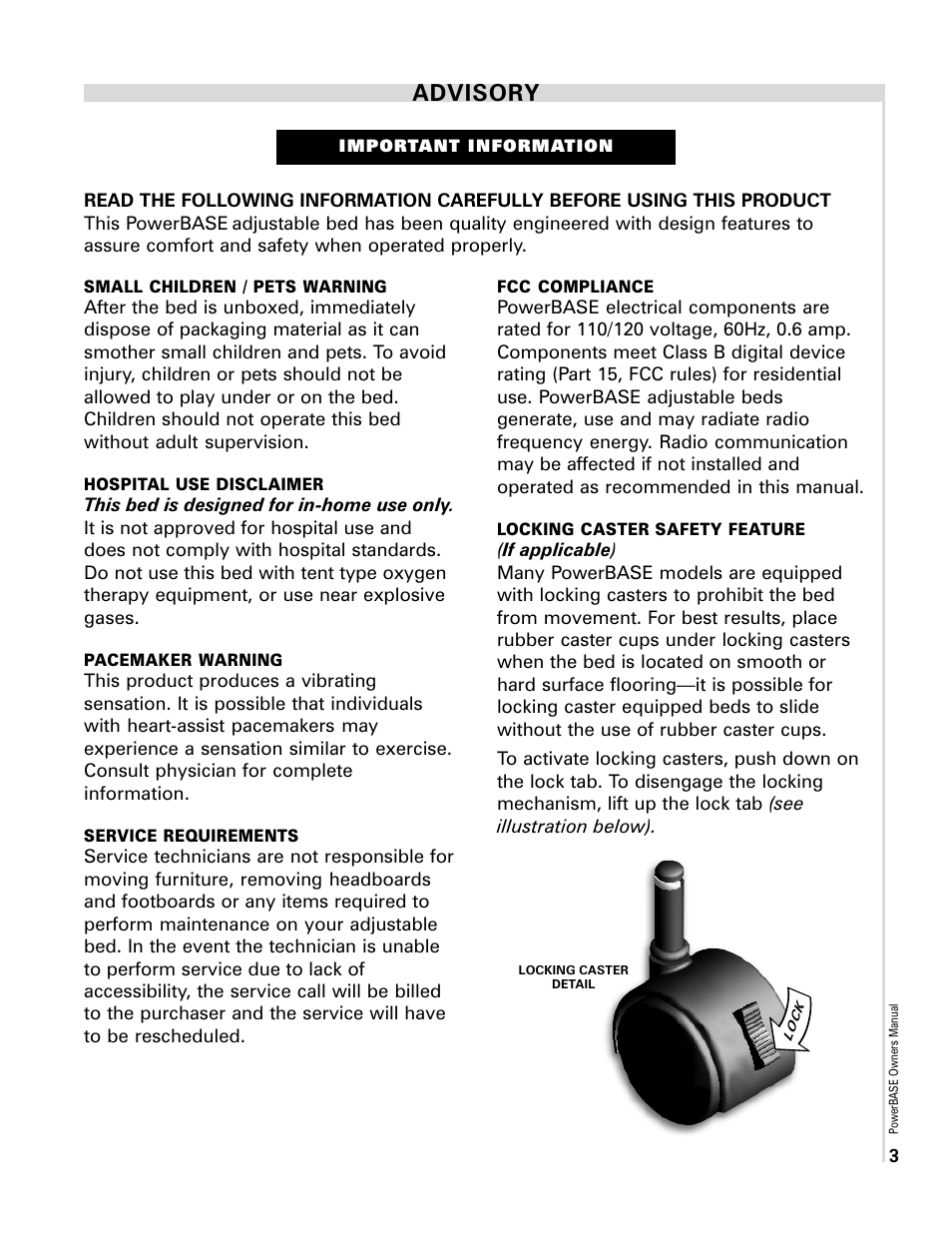 Advisory | InnoMax Scape Adjustable Power Base User Manual | Page 5 / 12