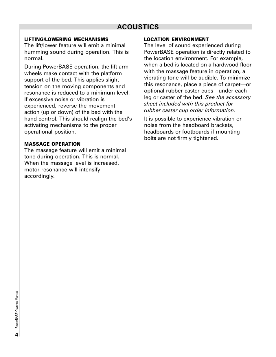 Acoustics | InnoMax Scape Adjustable Power Base User Manual | Page 6 / 12