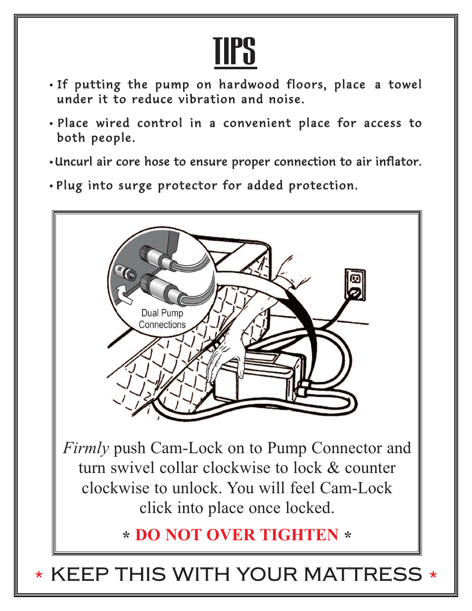 Tips, Keep this with your mattress | InnoMax Adjust-A-Rest SQ User Manual | Page 2 / 2