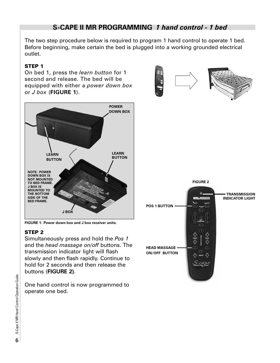 S-cape ii mr programming 1 hand control - 1 bed, Step 1, Step 2 | InnoMax Scape Hand Control User Manual | Page 6 / 10