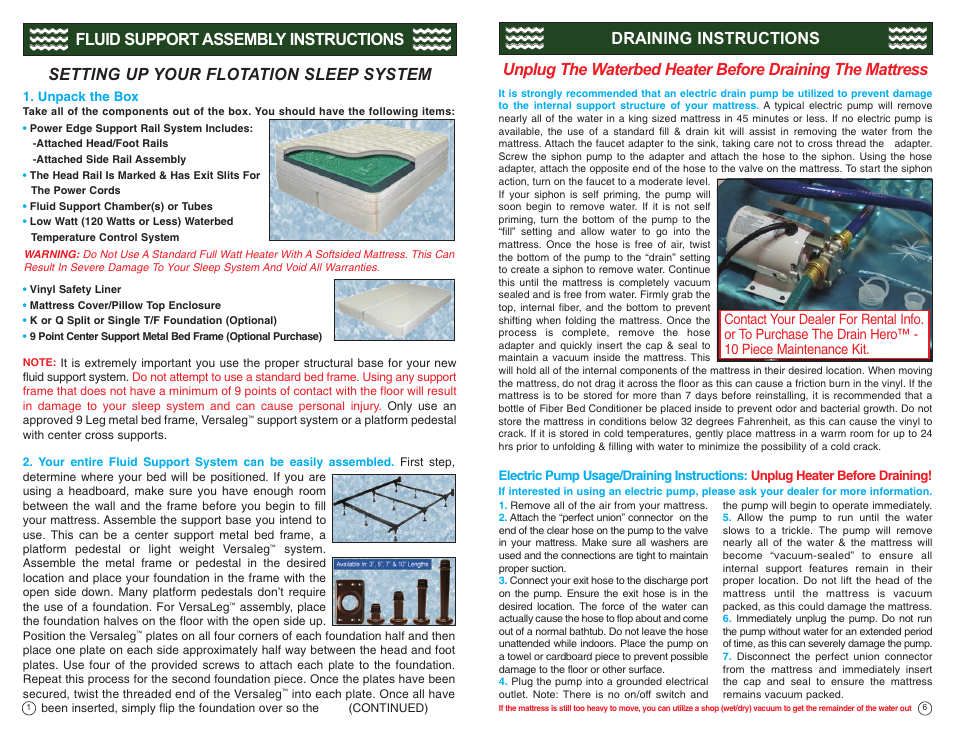 Setting up your flotation sleep system, Fluid support assembly instructions | InnoMax Softside Fluid User Manual | Page 2 / 4