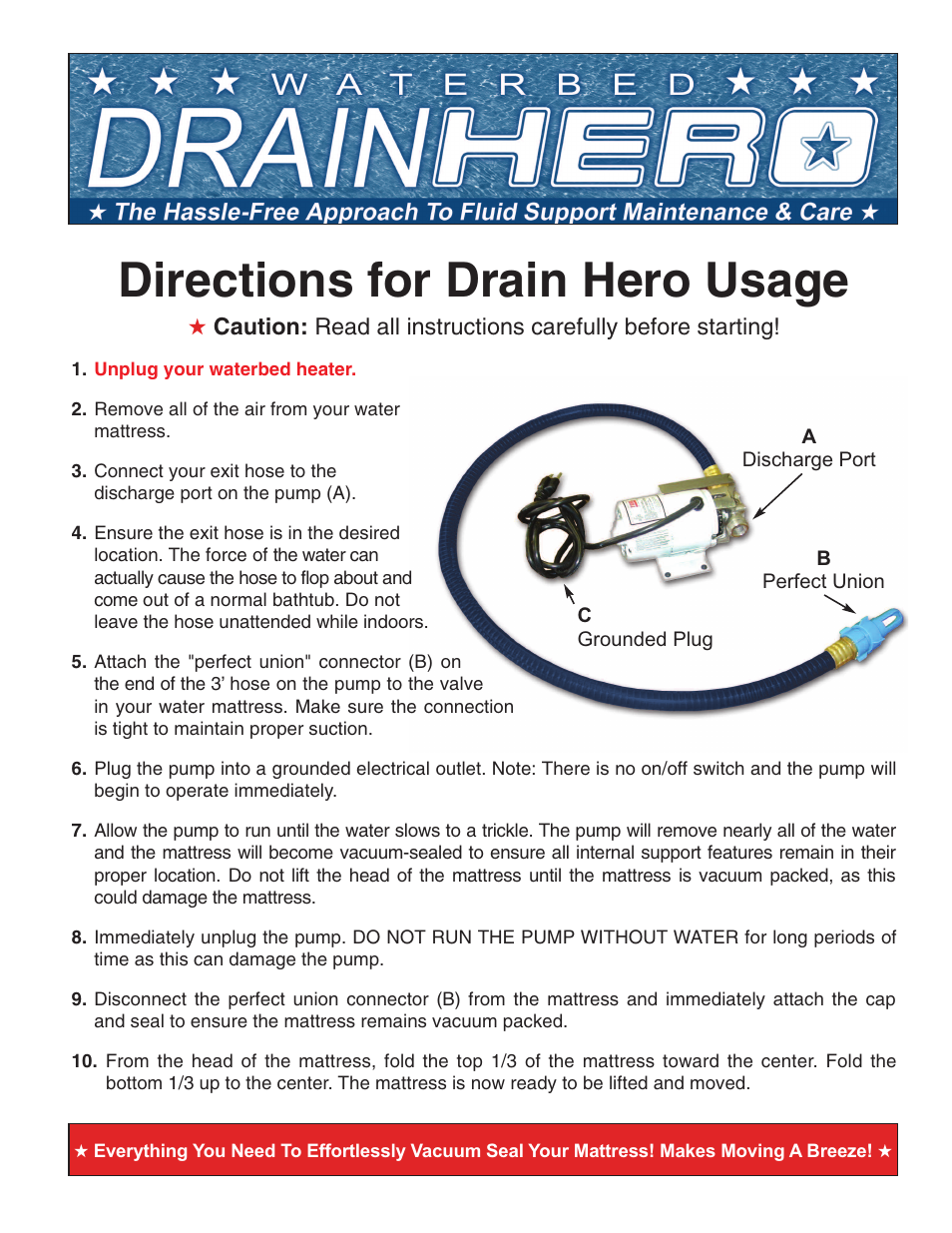 InnoMax Waterbed Drain Hero User Manual | 1 page