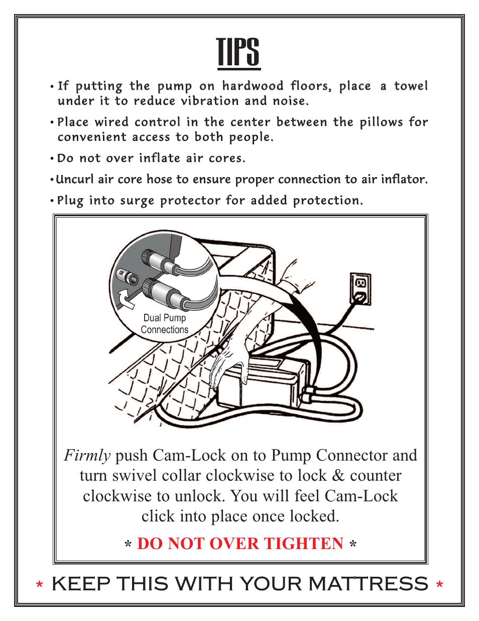 Tips, Keep this with your mattress | InnoMax Luxury Support Deluxe Pump User Manual | Page 2 / 2