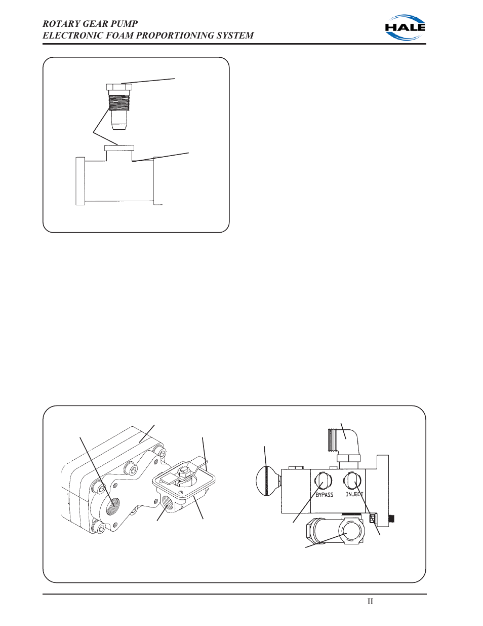 Figure 2-18. injection and bypass hose connections, Foam concentrate injection hose, Bypass hose connection | Hale 5.0 FoamLogix User Manual | Page 50 / 122
